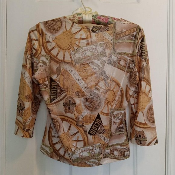 Vintage shimmery three quarter length sleeved graphic top - Picture 4 of 4